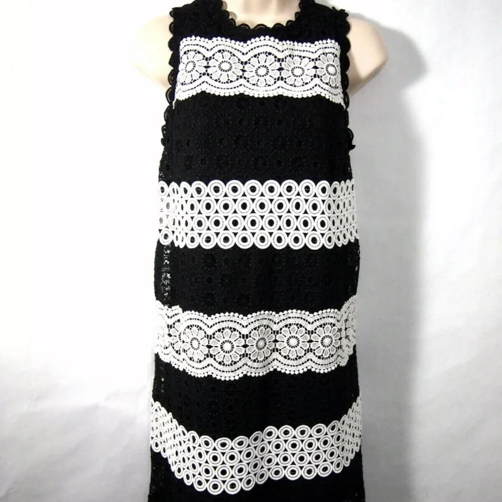 kate spade Black and White Lace Stripe Sleeveless Dress